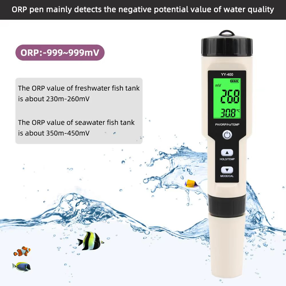 4 in 1 H2/ORP/TEMP/PH Meter 0.01 Resolution High Accuracy Water Quality Tester PPB/PPM Meter for Drinking Water Aquariums