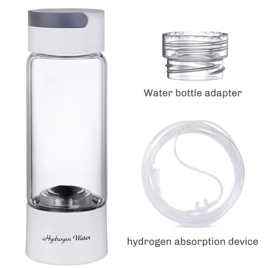 380ML Portable Hydrogen Rich Water Generator Bottle Glass Cup Body SPE/PEM Dual Chamber Maker Lonizer - H2 Inhalation Device