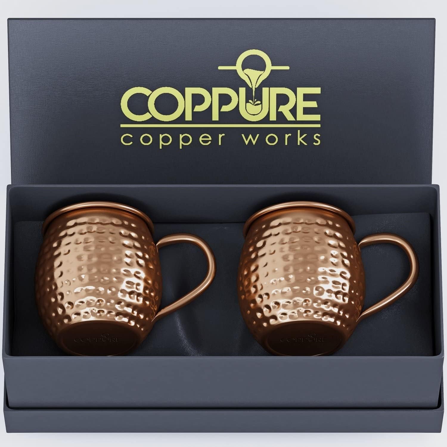 Moscow Mule Copper Mugs Set of 2 - Pure 100% Solid Hammered, Unlined Copper Cups for Icy Cold Cocktails - Recipes Included - Makes a Great Gift