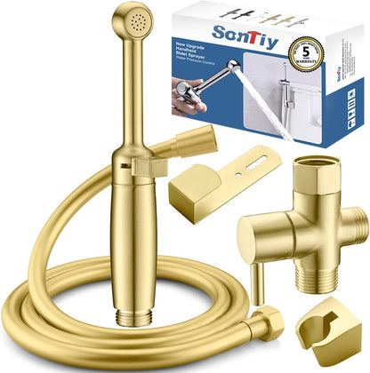 Handheld Bidet Sprayer for Toilet,  Cloth Diaper Sprayer for Toilet Water Sprayer with Anti-High Water Pressure + Adjustable Pressure Control 5-Year Warranty(Gold Solid Brass)