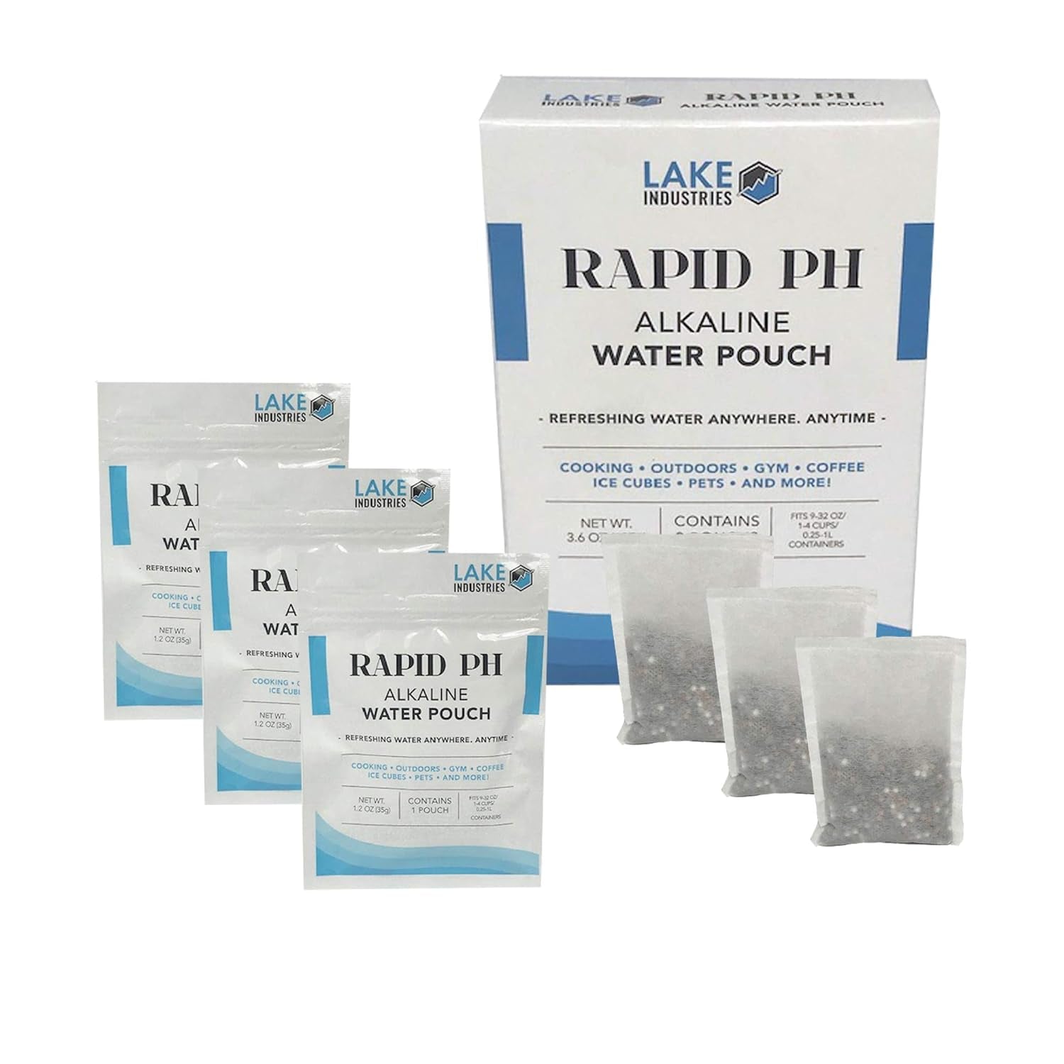 Rapid Ph Alkaline Water Filter Pouches - Portable Water Filter System Purifier Infuser for Your Water Bottle, Pitcher, Jug Container- High Ph Ionized Water 3 Pack(Net 900 Cups/48 Gal)