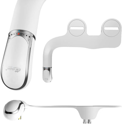 Slimtwist Bidet Attachment for Toilet, Non Electric, Retractable Dual Nozzles, Adjustable Water Pressure, Splash Guard, Easy Install, White