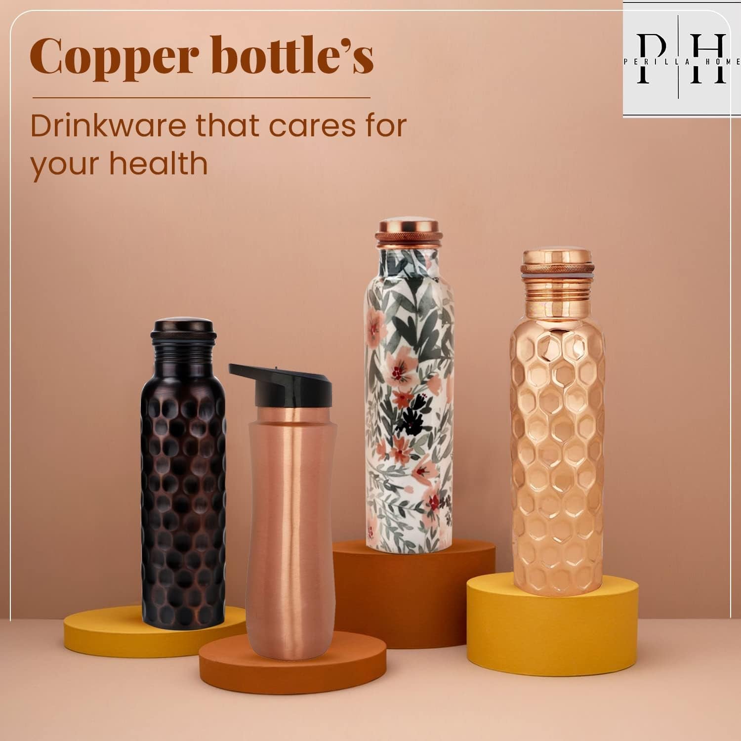 Copper Water Bottle 34 Oz Leak Proof 100% Pure - Ayurvedic Copper Vessel - Drink More Water and Enjoy the Health Benefits Immediately - for Gym, Yoga Bottle (Plain Bottle)