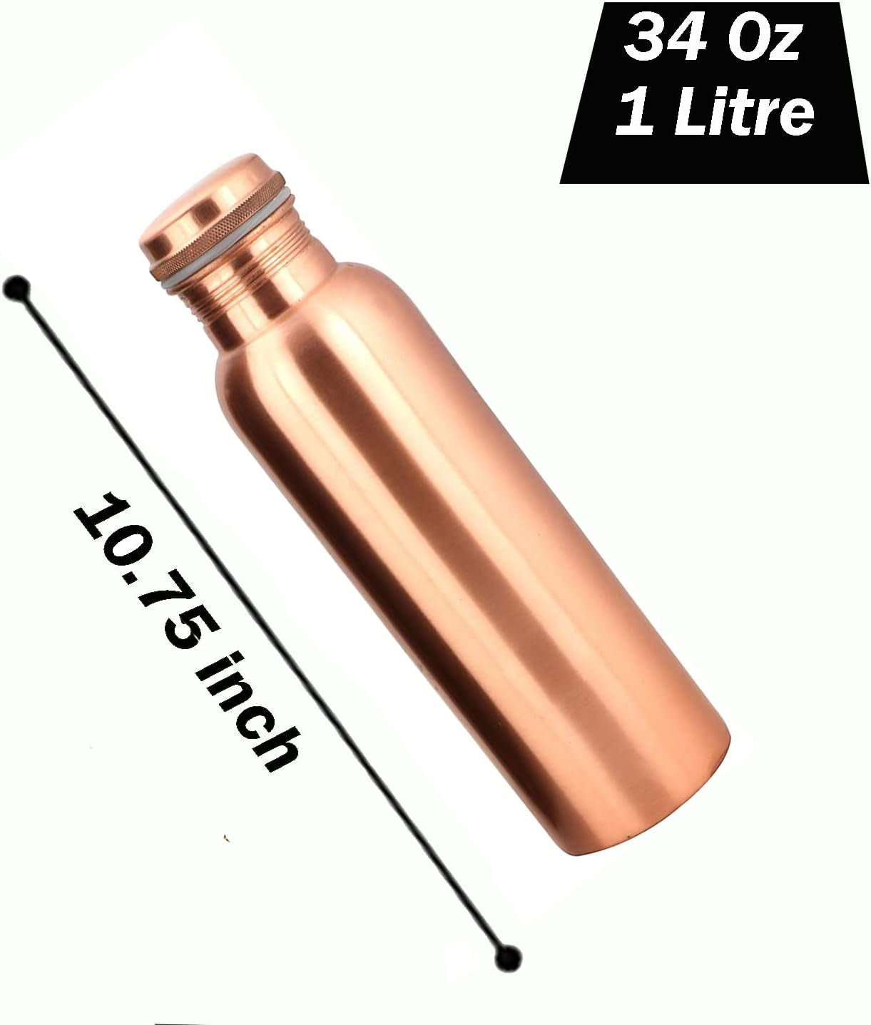 Copper Water Bottle 34 Oz Leak Proof 100% Pure - Ayurvedic Copper Vessel - Drink More Water and Enjoy the Health Benefits Immediately - for Gym, Yoga Bottle (Plain Bottle)