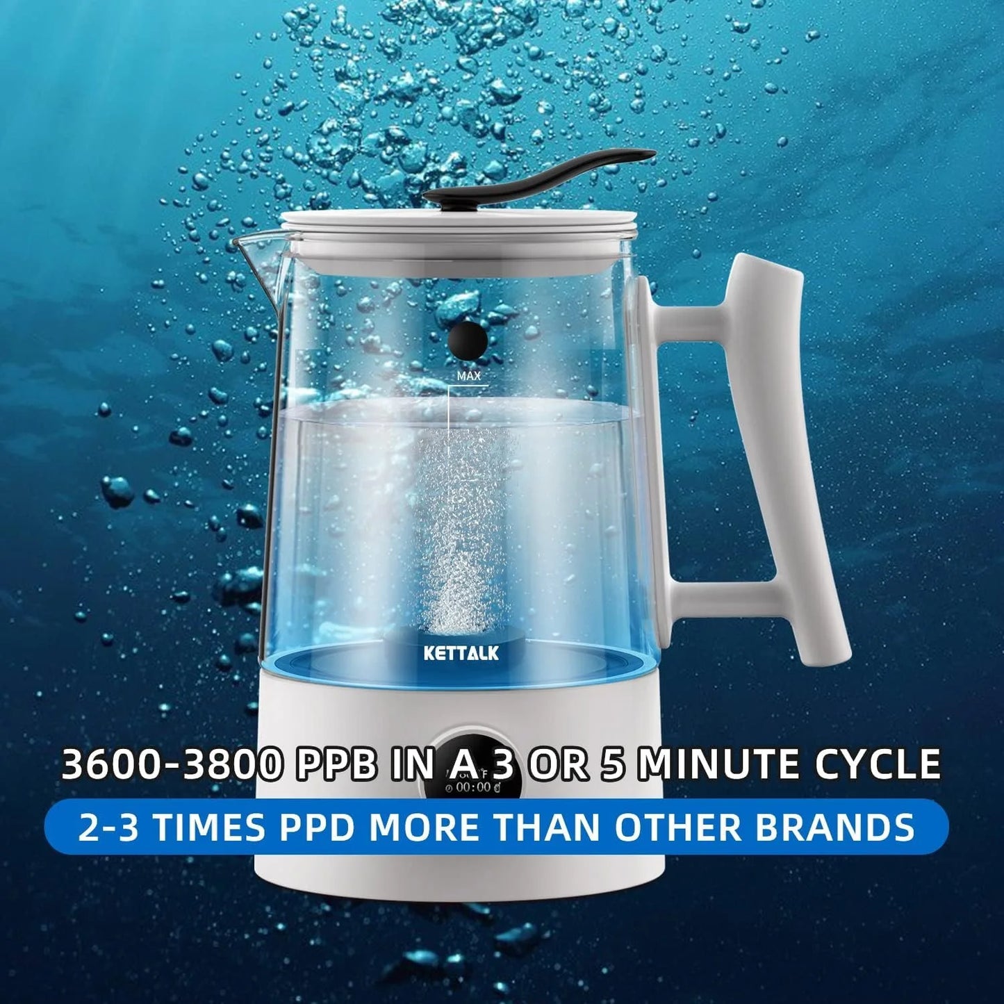 Glass Hydrogen Generator Water Kettle, Hydrogen Rich Water Kettle, Water Ionizer with SPE PEM Technology 1.7L Alkaline Ionizer Generator Electrolysis Generator Hydrogen Content up to 3600 PPB