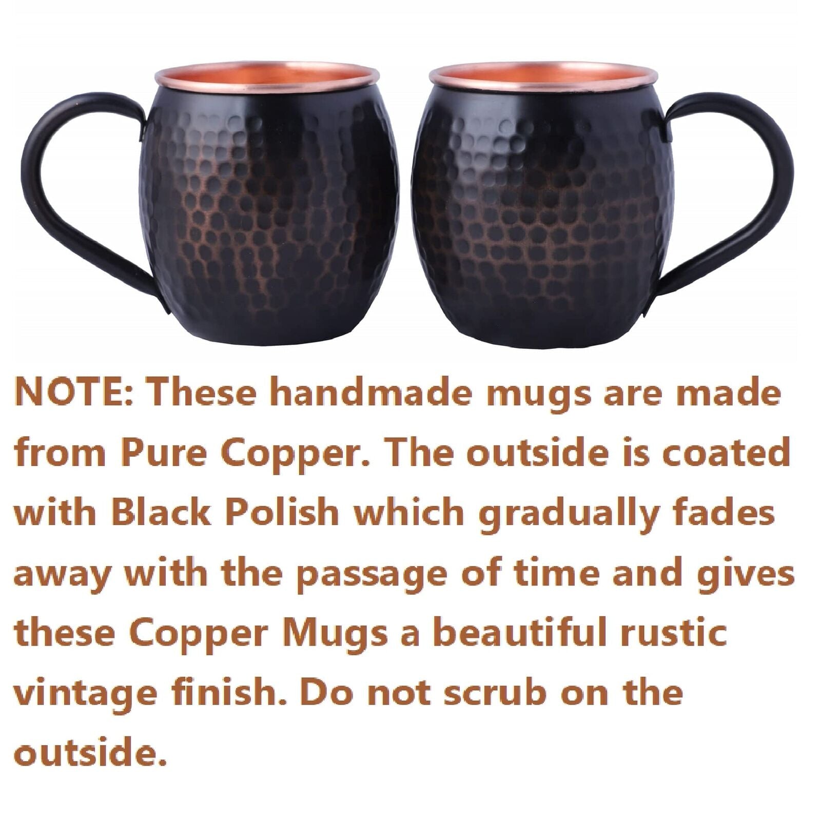 16 Oz Rustic Black Moscow Mule Copper Mugs, Genuine Copper Cups for Moscow Mules