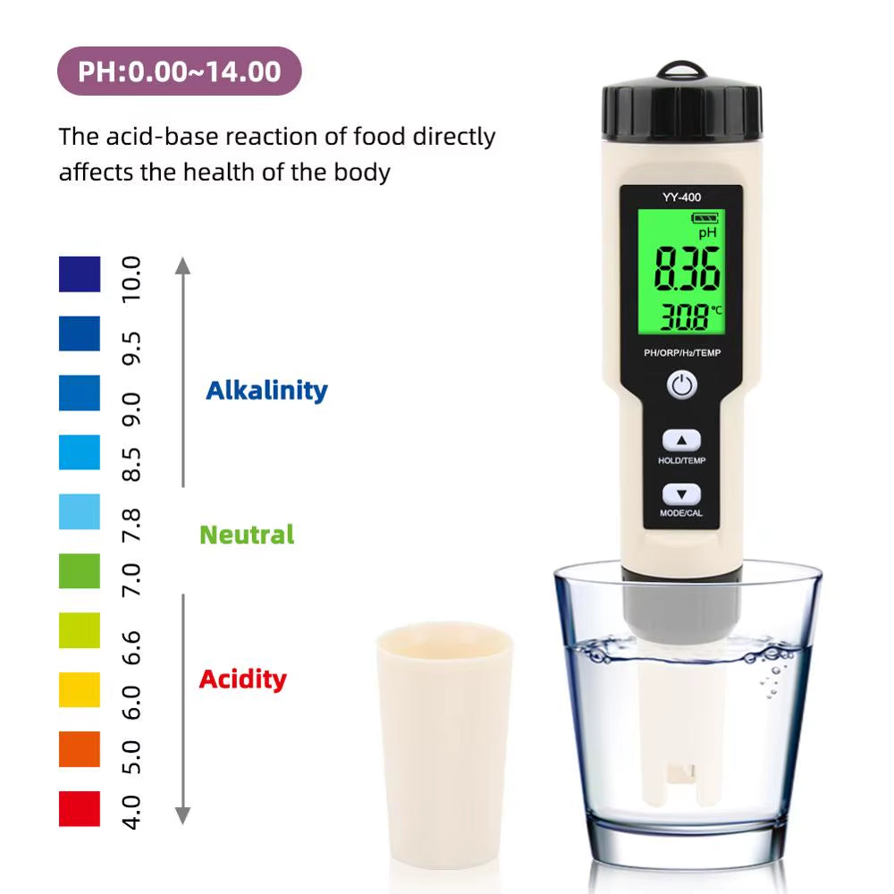 4 in 1 H2/ORP/TEMP/PH Meter 0.01 Resolution High Accuracy Water Quality Tester PPB/PPM Meter for Drinking Water Aquariums