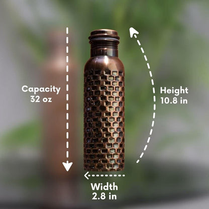 Copper Water Bottle Ayurveda Pure Copper Water Bottle for Drinking 32 Oz Antique